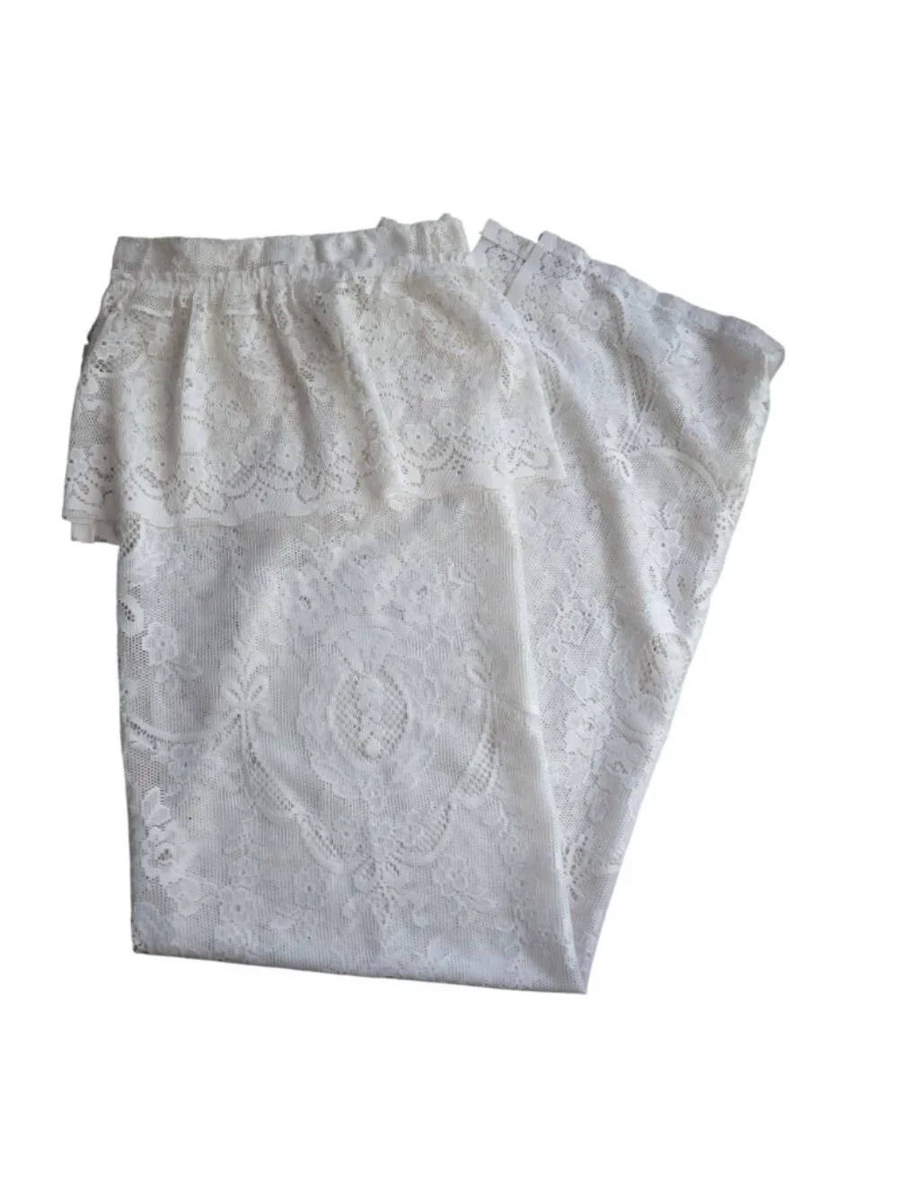 Vintage Sears White Lace Fabric Shower Curtain Ruffled Valance Floral 66